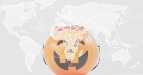 Displaying plastic orange jack-o'-lantern bucket center-front in studio, with Stock Photos