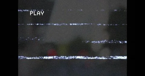 Displaying PLAY overlay text over glitchy static interference lines on screen Stock Illustration