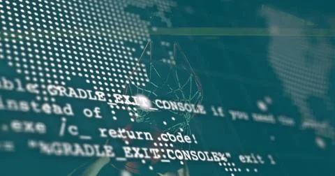 Displaying polygonal humanoid head floating in virtual console, with console Stock Illustration