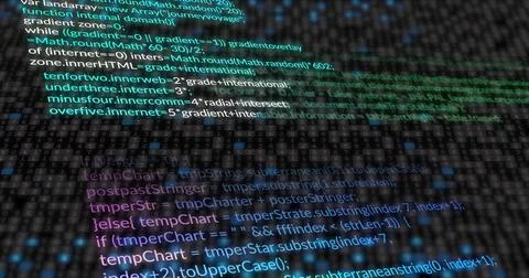 Displaying programming code text covering binary matrix in code editor, with  Stock Photos