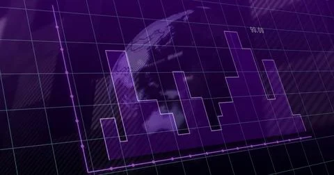 Displaying purple bar columns stretching across interface, with 3D earth globe, Stock Illustration