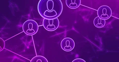 Displaying purple network centered in virtual space, showing circular avatar Illustrazione stock