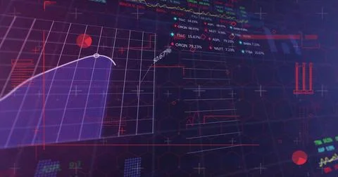 Displaying purpleblue grid on dashboard screen, holding white curve, lit node Stock Illustration