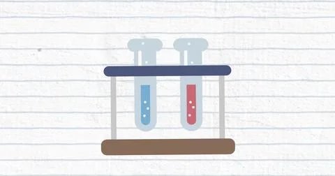Displaying rack holding two capped glass test tubes on ruled paper with white Stock Photos