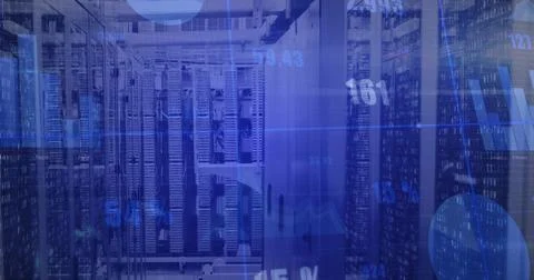 Displaying rack-mounted servers with network switches, patch cables and LEDs Stock-Fotos