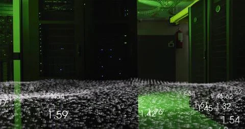Displaying racks glowing with LED indicators in data center, fire extinguisher Stock Illustration