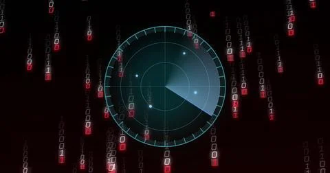Displaying radar display rotating sweep beam at cybersecurity console, with 스톡 사진