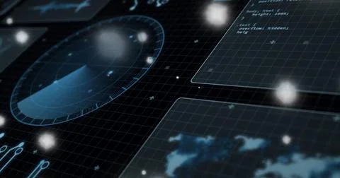 Displaying radar scanning data with rotating sector in HUD with CSS code, world Stock Photos