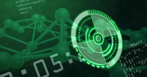 Displaying radial HUD interface occupying grid backdrop with 3D network, 05: 스톡 일러스트