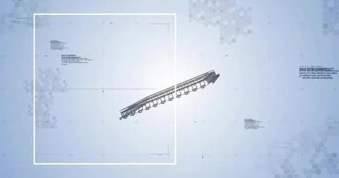 Displaying railcar schematic on interface, with overlay frame, grid, hexagon Stock Photos