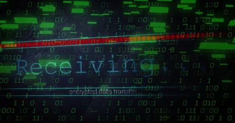 Displaying Receiving text scrolling on UI, with encrypted data transfer, green 写真素材