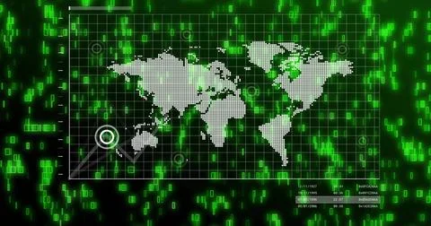 Displaying rectangular panel with dotted world map on digital screen, showing Illustrazione stock