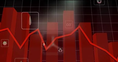 Displaying red 3D bar chart showing fluctuations on dashboard with droplet CO2 Foto stock