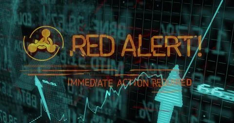 Displaying RED ALERT overlay dominating display with IMMEDIATE ACTION REQUIRE Illustrazione stock