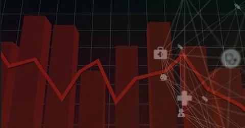 Displaying red bar graphs with overlaid line graph on digital dashboard, showing Stockillustratie
