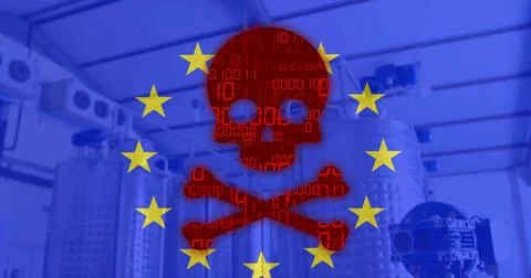 Displaying red binary skull-and-crossbones with twelve yellow stars over イラスト素材