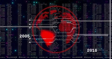 Displaying red circular emblem centered, linking 2005 to 2016 with timeline Illustrazione stock