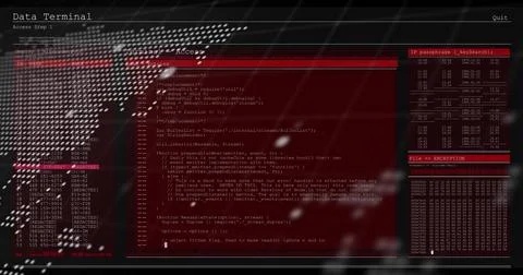 Displaying red console showing monospaced code on monitor, with left ID column 库存插图