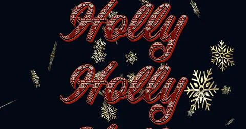 Displaying red cursive 'Holly Jolly' text on dark navy background, with gold Illustrazione stock