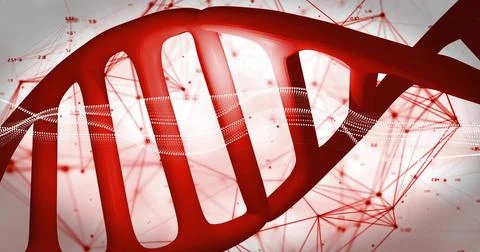 Displaying red DNA helix spanning frame in abstract lab visualization, with 스톡 일러스트