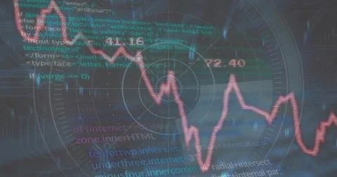 Displaying red fluctuating line graph tracing trends on dashboard with radar Stockfoto's