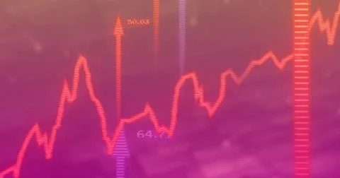 Displaying red jagged line graph tracing peaks, troughs on digital monitor, with Stock Illustration
