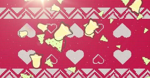Displaying red knit pattern on digital art, with white hearts, yellow shards, 写真素材