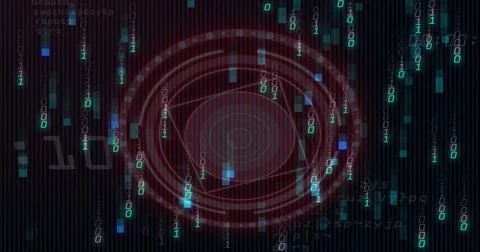 Displaying red ringed reticle with rippled center and triangles in HUD with cyan Stock Illustration