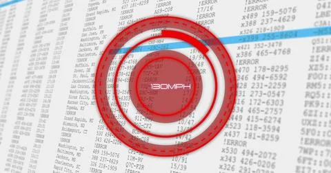 Displaying red ringed target overlay on dashboard, showing 130MPH disc and blue Stock Illustration