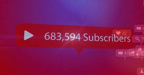 Displaying red speech-bubble showing play icon and 683,594 subs over magenta  イラスト素材