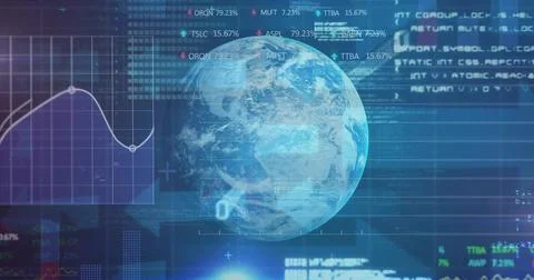 Displaying rendered Earth globe hovering over virtual dashboard, showing line 스톡 일러스트