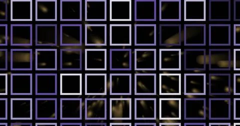 Displaying repeating grid of purple-framed black squares on flat plane, Foto stock