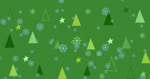 Displaying repeating pattern centered on flat green field with triangular trees, Stock Photos