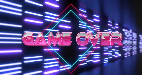 Displaying retro neon GAME OVER pulsing within pink cyan diamond frames among Stock Footage 309103764