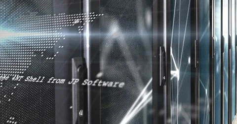 Displaying row of server racks with glass doors, vertical handles in data 스톡 일러스트