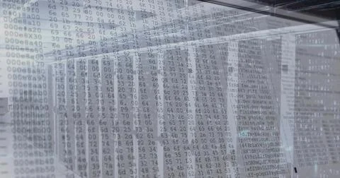 Displaying row of server racks occupying center of data center, showing hex a Stock Illustration