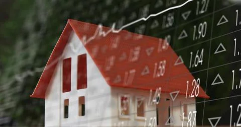 Displaying scale model house with red roof on table, showing translucent market Stock Photos