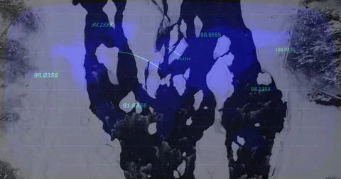 Displaying scan tracking ice channels over snow with blue grid overlay, green Stock Illustration