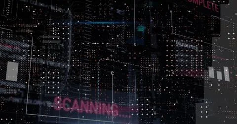 Displaying scanning interface in virtual HUD, with magenta SCANNING label and Stock Photos