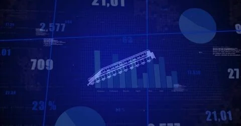Displaying schematic rail car on dashboard, monthly bar chart, pie chart, grid Stock Illustration