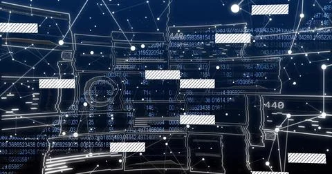 Displaying schematic scrolling code flow in virtual environment with blocks and Illustrazione stock