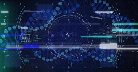 Displaying sci-fi HUD filling center of digital screen, showing circular Stock Illustration