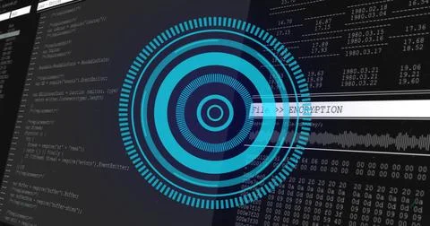 Displaying security interface at workstation, with encryption graphic, code and Stockfoto's