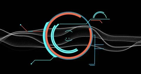 Displaying segmented circular HUD element on digital interface with waves and Stockfoto's