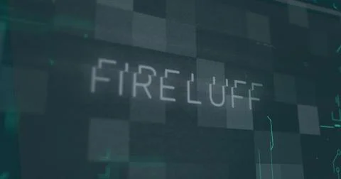 Displaying segmented FIRELUFF text glowing on UI panel with pixel mosaic, Ilustração Stock