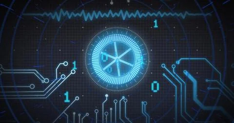 Displaying segmented gauge ring pulsing in data display, with binary digits ECG Foto stock