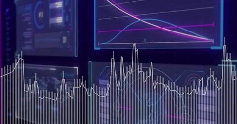 Displaying semi-transparent bar histogram and jagged white line plot in control Stock Illustration