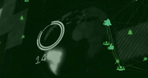 Displaying semi-transparent globe rotating at data dashboard, numeric overlay 14 스톡 사진