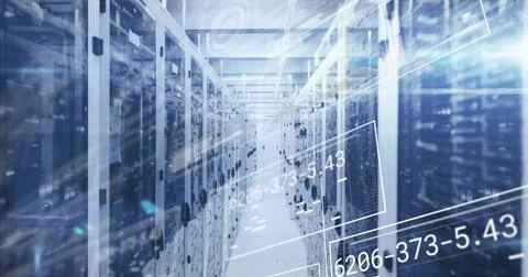 Displaying server cabinets hosting rack servers in data center, with digital Stock Illustration