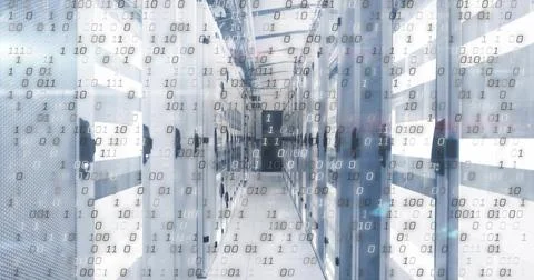 Displaying server rack corridor in data center, with network switches, patch Stock Photos